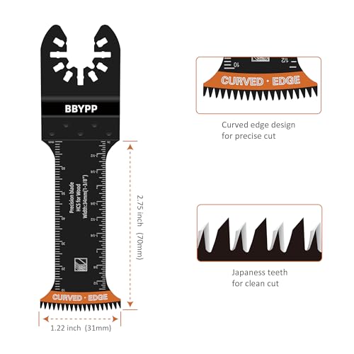 6pcs Curved Japanese Tooth Oscillating Saw Blades set, Standard & Extra-Long Reach Set, Curved Edge Oscillating Multitool Blades Clean Cut for Wood, Plastic