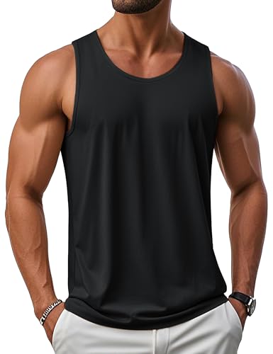 Men's UPF 50+ Tank Top - Gym Workout Sleeveless Shirt - Large, Black