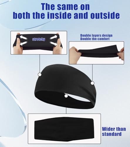 Stretchy Sweatband Headbands - 4 Pack Black for Fitness & Sports