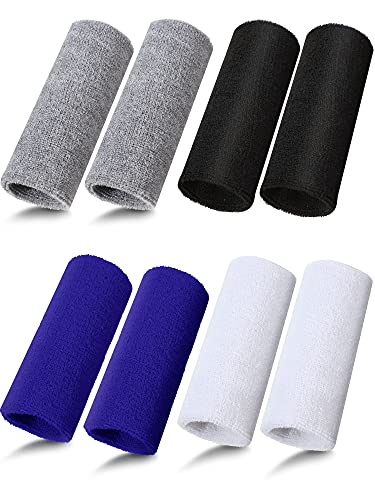 6-Inch Sports Wristbands - 8 Pack, Black, White, Dark Grey, Blue