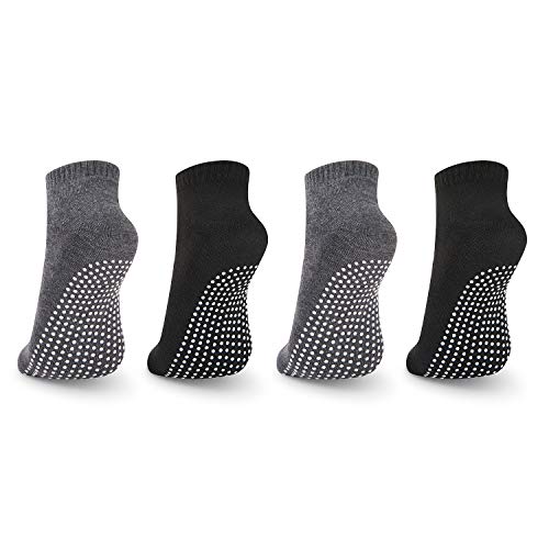 Anti-Slip Grip Socks - 4 Pairs Black & Gray for Yoga, Pilates, Home Workout