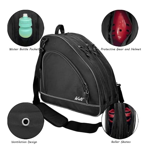 Ice Skate Bag - Large Capacity Roller Skate Bag with Adjustable Strap - Black