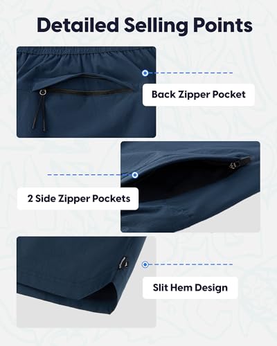 Maamgic Men's Swim Trunks with Compression Liner 5-inch Nylon Quick Dry - Medium Navy & Black