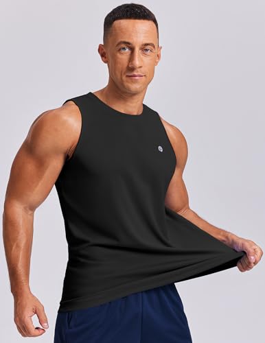 Men's Sleeveless Tank Top - Quick Dry Muscle Shirt - X-Large Black