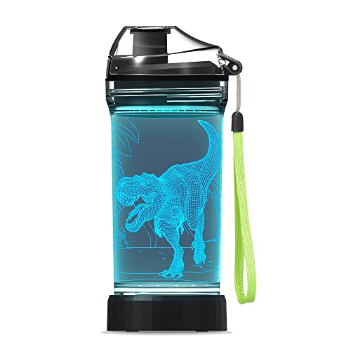 Lightzz Dinosaur Water Bottle with 3D Illusion & LED Light for Boys 5-12