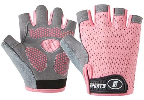 Kids Fingerless Cycling Gloves - Non-Slip for Ages 3-8 - Pink