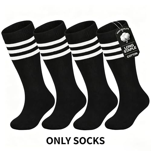 Kids Athletic Knee High Soccer Socks - 2 Pack A-Black (6-10 Years)