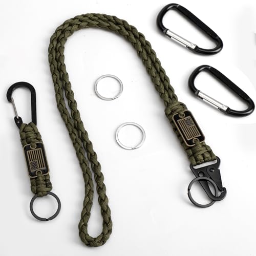 Heavy Duty Paracord Lanyard Keychain - 2 Pack Army Green