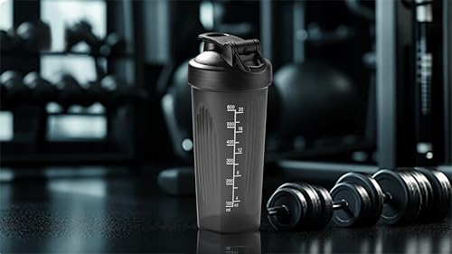 20oz Shaker Bottle with Whisk & Measurements - Black