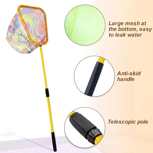 Lanboon Kids Telescopic Fishing Net 3-Pack Triangular Beach Nets with Aluminum Pole