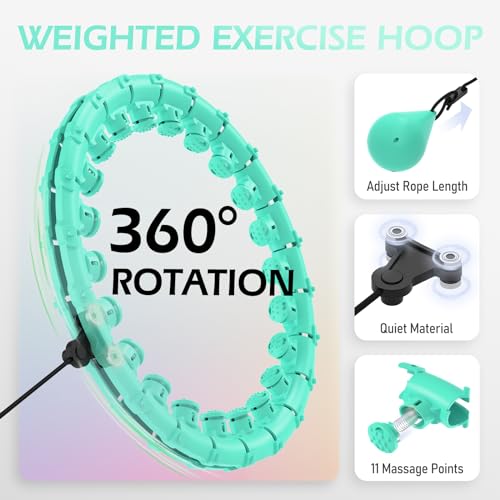 Weighted Hula Hoop for Adults - 51 Inch with Waist Trainer - Cyan