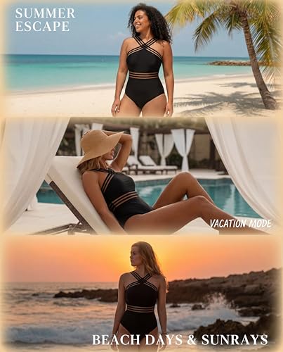Tempt Me Women's Crisscross One-Piece Swimsuit - Medium Black