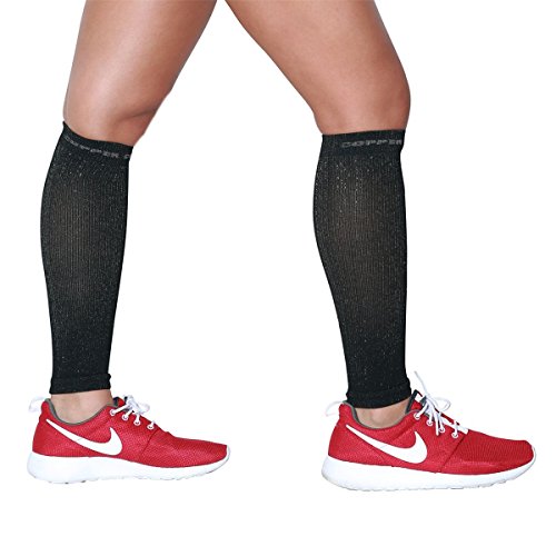 Compression Calf Sleeves for Runners - Black with Copper Yarn - Large/X-Large