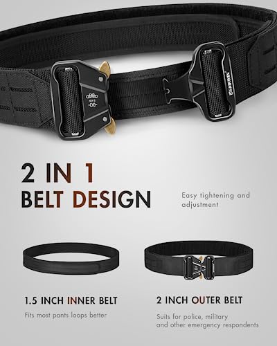 FAIRWIN Tactical Battle Belt with Quick Release Buckle, 2-Inch Molle Combat Belt, Law Enforcement Duty Belt for Men, Black, Waist 30-36 inches