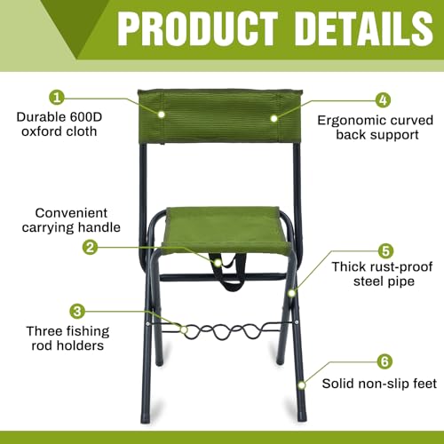 2 Pcs Folding Fishing Chair with Rod Holders, Green