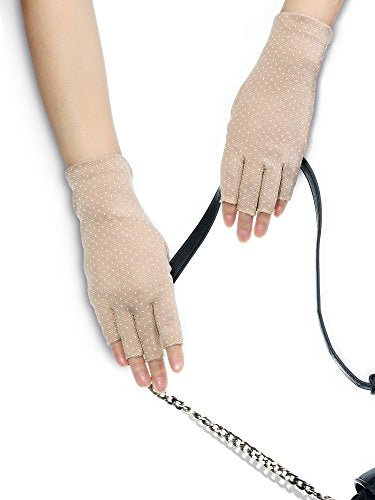 UV Protection Fingerless Gloves for Women - Non-Slip Khaki