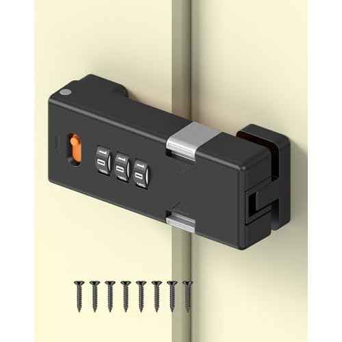 180 Degree Barn Door Combination Lock, 3 Digit Password Keyless Home Security Lock for Kitchen Cabinet, Drawer, Locker, Sliding Closet Doors - Sturdy and Practical Gate Latch (1, Black)