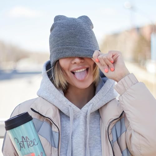 Warm Winter Beanie for Men & Women - Soft Knit Cuffed Hat - Sea Blue/Black