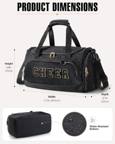 Glitter Cheer Duffle Bag with Shoe Compartment, Black