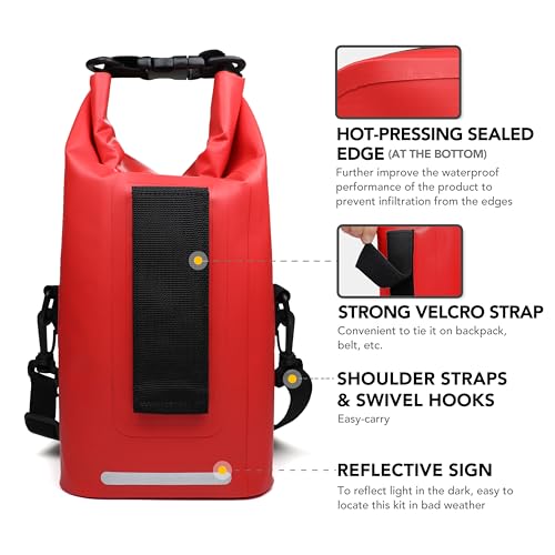 250 PCS Waterproof First Aid Kit - Red Roll Top Bag