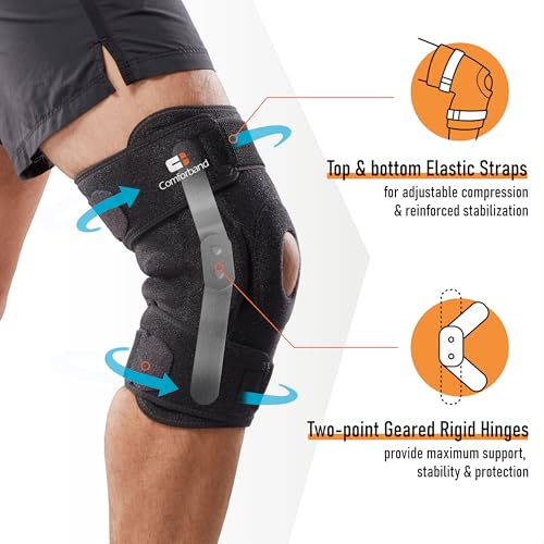Comforband Adjustable Knee Brace with Dual Side Hinges - Black, L/XL - ACL, PCL, MCL Support, Meniscus Tear, Post-Surgery Recovery