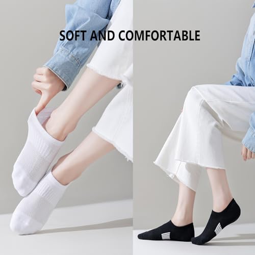 No Show Socks for Women - Low Cut Non-Slip Athletic Cotton - 3 Pack White