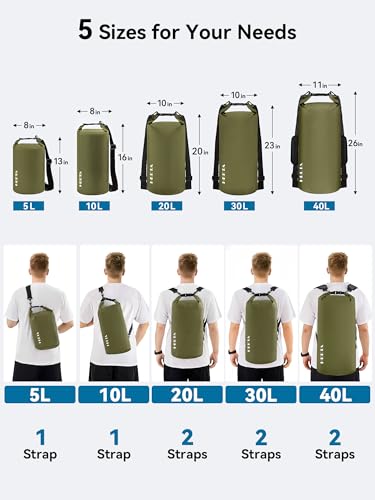 HEETA Waterproof Dry Bag Backpack 5L Dark Green with Emergency Whistle
