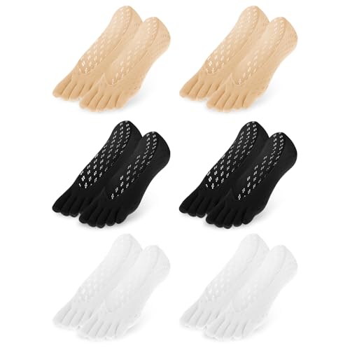 6 Pcs Alignment Toe Socks - No Show Low Cut Five Finger - Black, White, Skin Tone