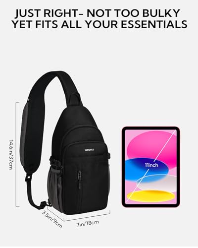 WATERFLY Black RFID Crossbody Sling Bag for Travel & Hiking - Small Daypack