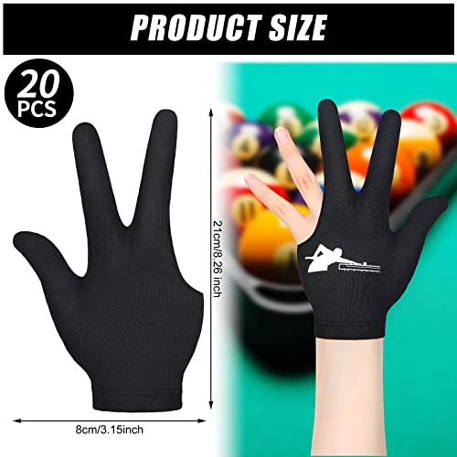 Giegxin Black 20 Pcs Billiard Pool Gloves Three Fingers for Men Women
