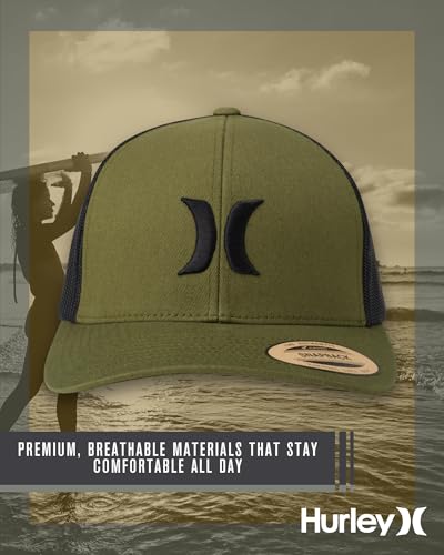 Hurley Mens Del Mar Mesh Panel Trucker Hat Olive Canvas One Size