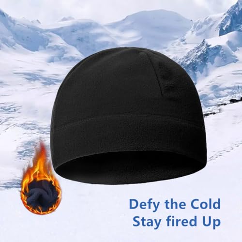 Polar Fleece Skull Cap - Soft Helmet Liner Beanie for Men & Women - Black