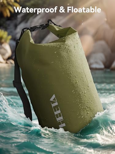 HEETA Waterproof Dry Bag Backpack 5L Dark Green with Emergency Whistle