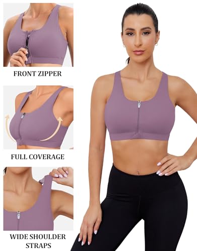 High Impact Front Zipper Sports Bra for Women - Criss-Cross Back