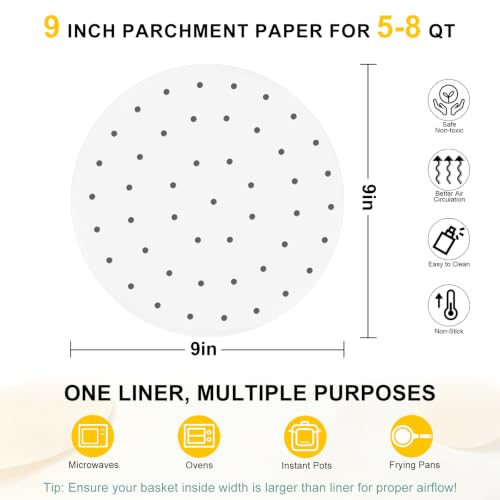 Air Fryer Parchment Paper Liners, 100 Pcs - 9 Inch, White