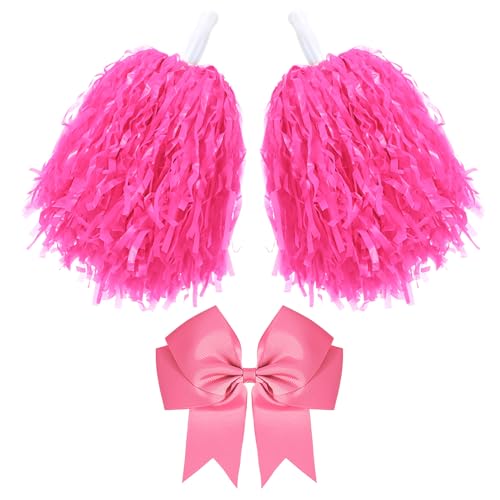10 Inch Cheerleading Pom Poms with Hair Bow Set - Pink Classic