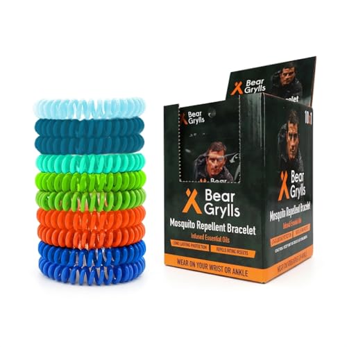 Bear Grylls Mosquito Repellent Wristbands – DEET-Free, Adjustable, 10 Pack