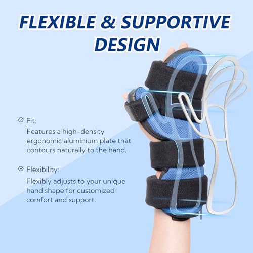 Resting Hand Splint with Finger Support for Stroke Recovery, Carpal Tunnel & Dupuytren's Contracture - Adjustable Wrist Brace for Left or Right Hand, M