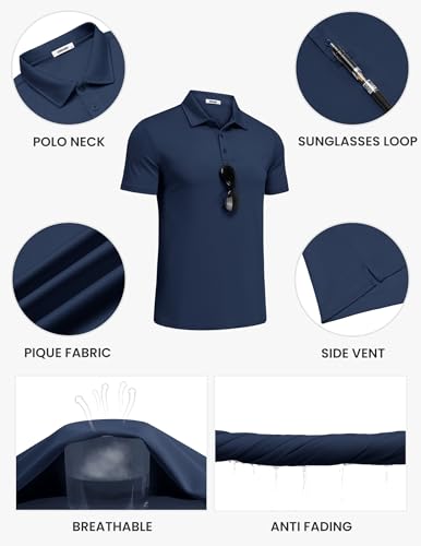 COOFANDY Men's Polo Shirts Short Sleeve Golf Shirt Casual Collared Navy Blue Medium
