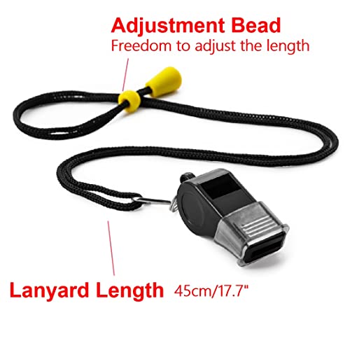 12 Pack Black Sport Whistles with Lanyards for Coaches & Referees
