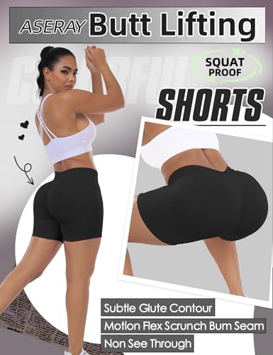 Seamless High-Waisted Gym Shorts - Tummy Control Scrunch Biker Shorts - Black XL