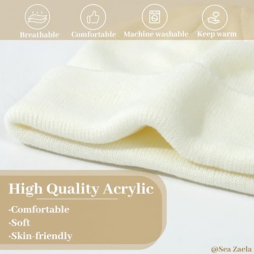 4-Pack Baby Winter Knit Beanie Hat Set - 6-24 Months, White/Purple/Pink/Beige
