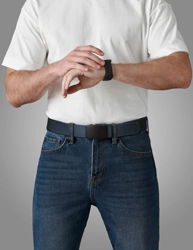 JUKMO Men's 1.5" Nylon Ratchet Belt for Jeans, Blue, Medium (Waist 36-42), Length 49"