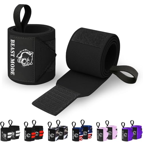 Elastic Cotton Weightlifting Wrist Wraps with Thumb Loops - Black, 18"