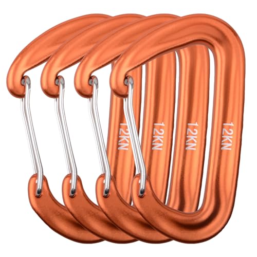 12kN Aluminium Carabiner Clips - 4 Pack Wiregate - Orange