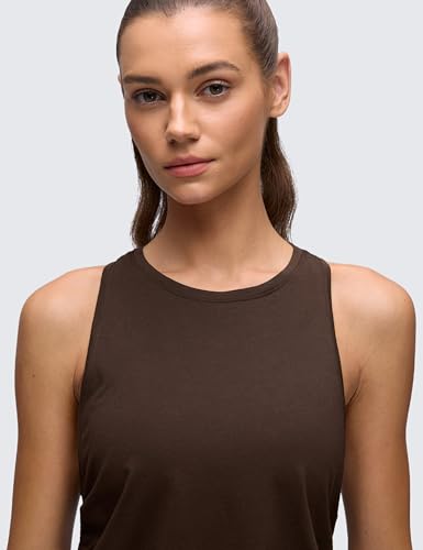 CRZ YOGA Pima Cotton Ruched Tank Top - Medium / Hot Fudge Brown