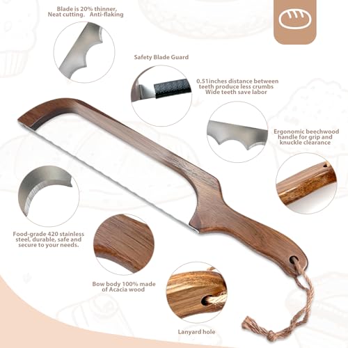 16-Inch Acacia Wood Sourdough Bread Bow Knife - Dark Brown