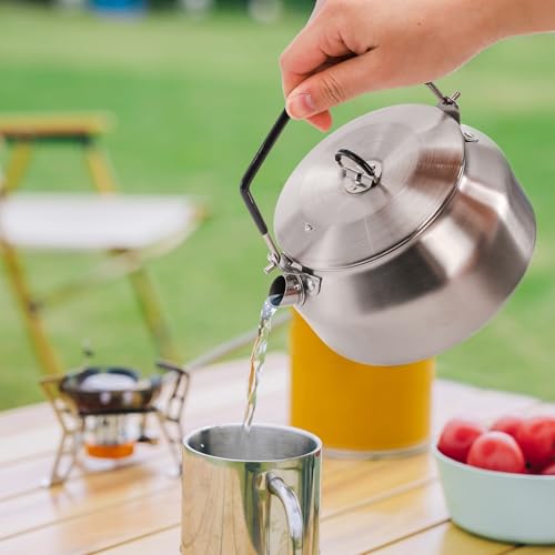 YIMITEE 1L Stainless Steel Camping Kettle Portable Outdoor Cookware for Hiking & Travel