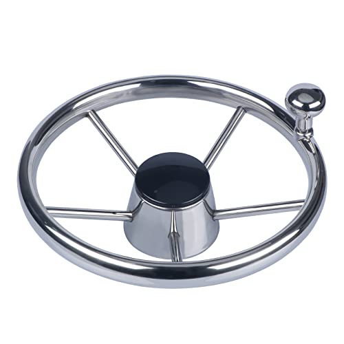 Silver 11 Inch Boat Steering Wheel with Knob for Seastar & Verado - Marine Grade Stainless Steel