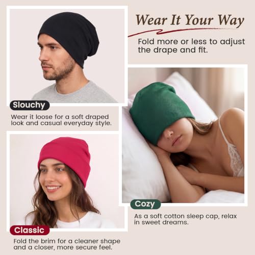 Soft Lightweight Cotton Slouchy Beanie Hat - One Size Red
